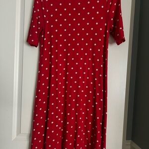 St. John's Bay Red A-line Midi Dress with 3/4 Sleeves
